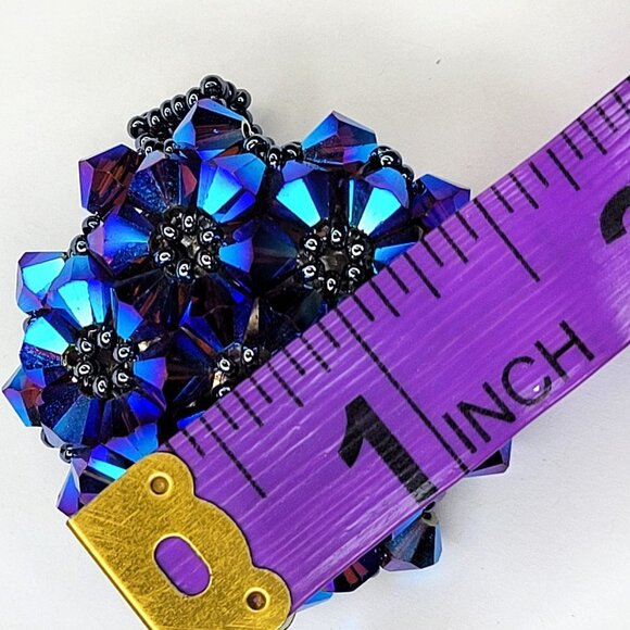 Blue Purple Bicone Crystals Ring Cluster Ring Glitter Beaded Stretch Ring - Picture 9 of 10